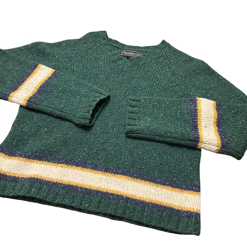 Vintage Abercrombie & Fitch Wool Sweater Green Donegal Fleck Striped Hong Kong M